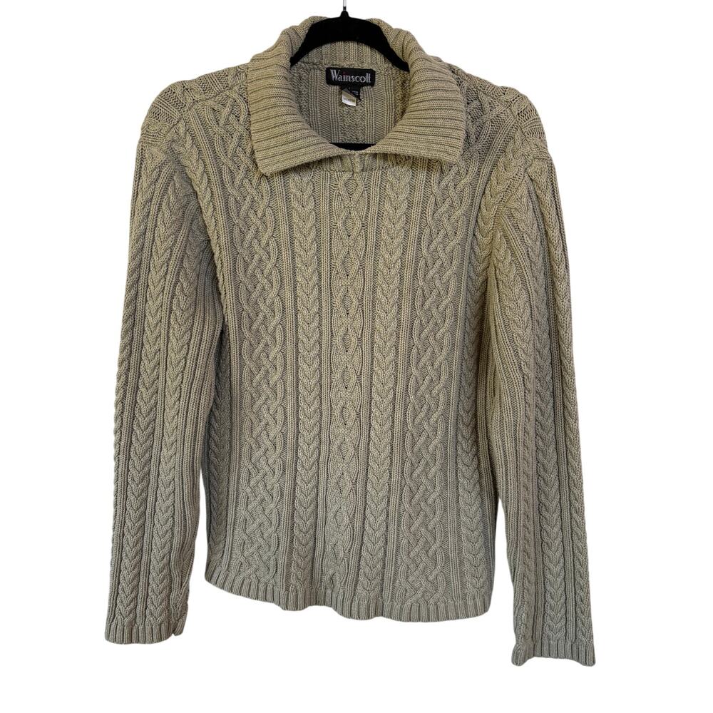 Vintage Cableknit Sage Green Sweater Collared Cozy Preppy Cabin Winter Large